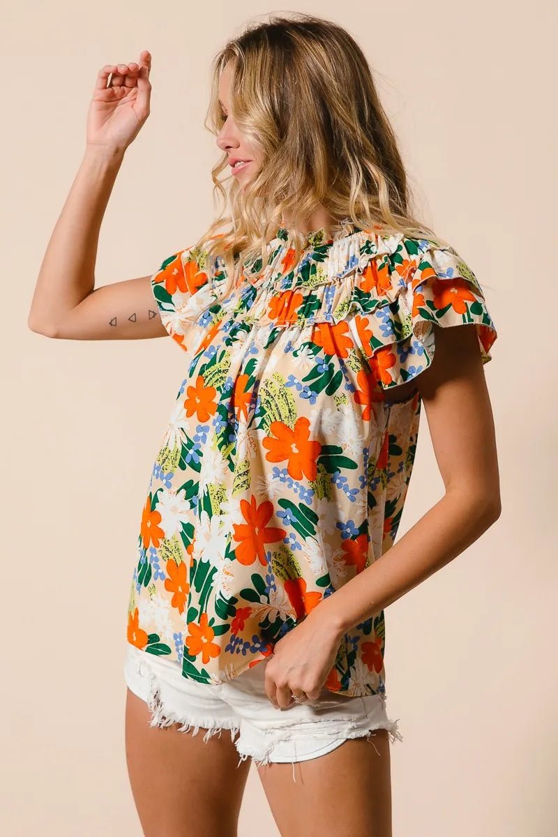 BiBi Multi Color Floral Print Woven Top for Women - Love Salve